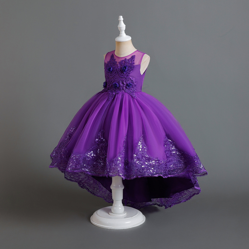Nuevo vestido de los niños princesa vestido de novia pettiskirt encaje trailing bordado piano Navidad rendimiento ropa al por mayor