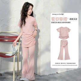 女童夏装淑女装短袖T恤微喇裤两件套2026新款中大童韩范休闲套装