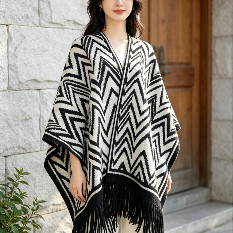 New imitation cashmere textured shawl for women, thickened cape coat for autumn and winter, suitable for travel and air-conditioned rooms, with a slit design