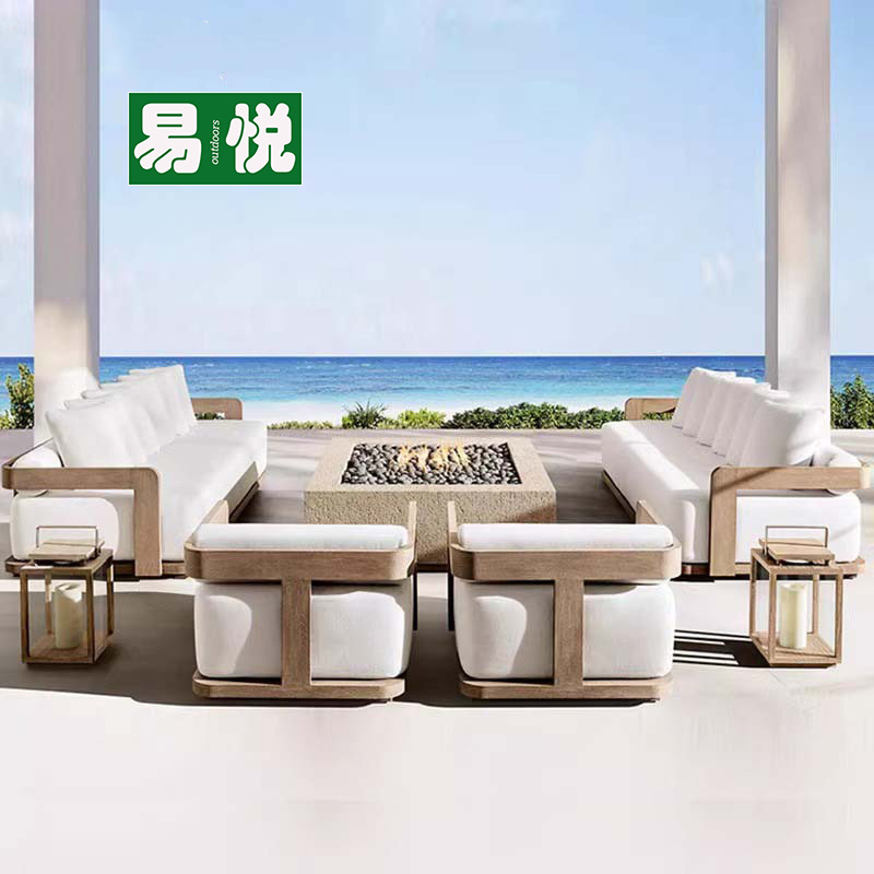 Designer Villa Courtyard Terrace Sofa Set Model Room Outdoor Solid Wood Sofa Nordic Outdoor Teak Sofa