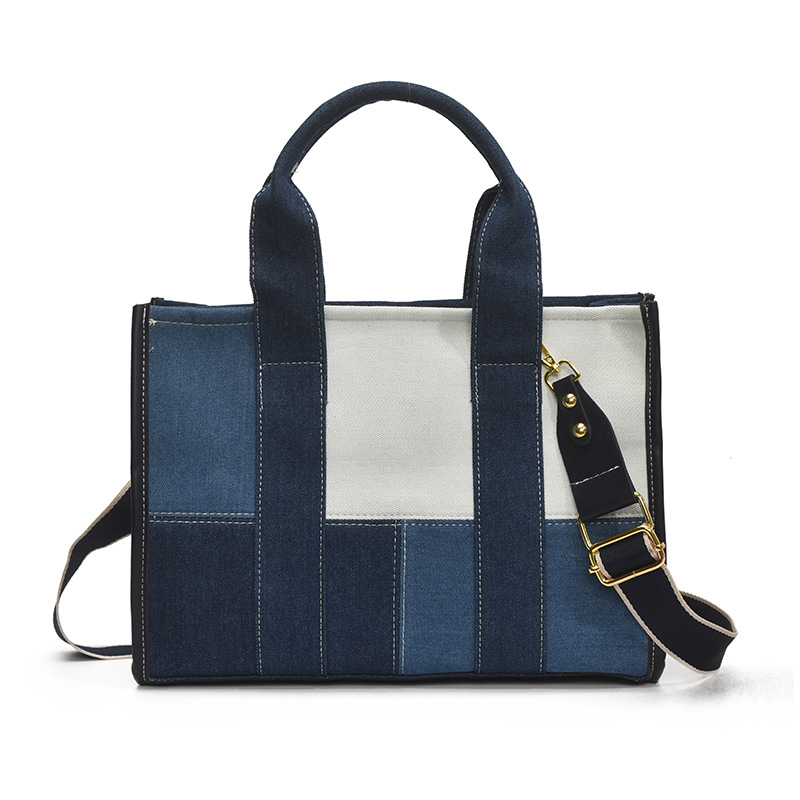 Bolso de mezclilla de gran capacidad para mujer 2025 nuevo bolso portátil de costura de color en contraste bolso de mensajero de paso de alta calidad