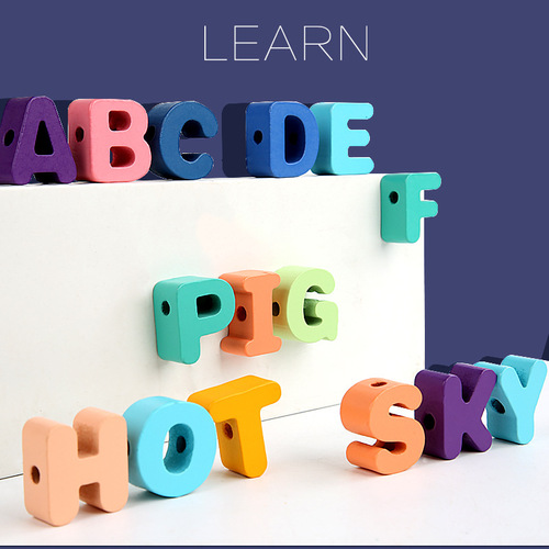 Wooden children's beads threading rope puzzle concentration training building blocks toys alphabet beads beads round bead strings