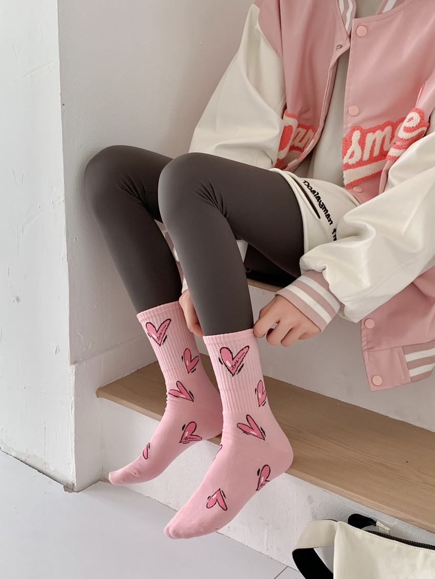 80g Weight Neutral Feel Of Sensation Socks Classification Socks Lingerie Type Cotton Fabric Type Stretchy Elasticity A Pair Quantity Daily, Street Occasion Comfort Function Letter, Heart Shape Pattern All Seasons Season Women's Gender Simple Style Style Women's Simple Style Letter Heart Shape Cotton Crew Socks A Pair 8