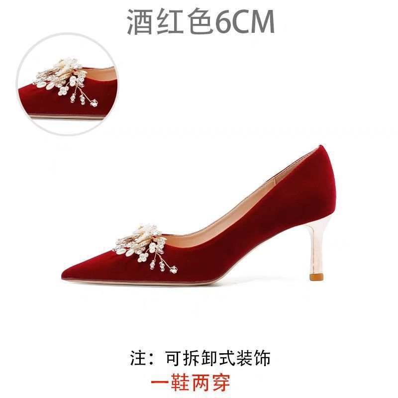 足が疲れにくいウェディングドレス、赤いウェディングシューズ、女性用Xiuheウェディングドレス、ツーウェアブライダルシューズ、乾杯ドレス、ハイヒール|undefined