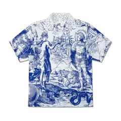 West Coast Streetwear Retro Sun God Print Short Sleeve Shirt Couple Cardigan Unisex