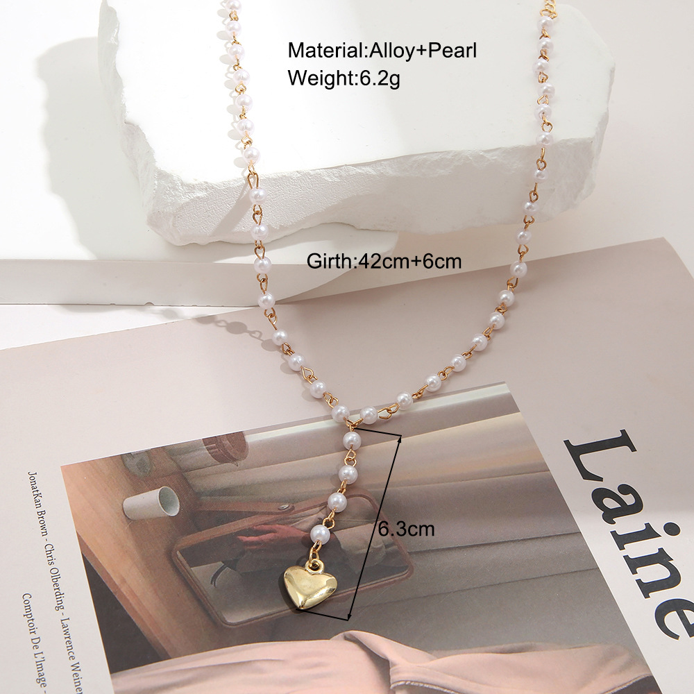 INS Style Heart Shape Alloy Plating Artificial Pearls Womenu0027S Pendant Necklace 1 Piece