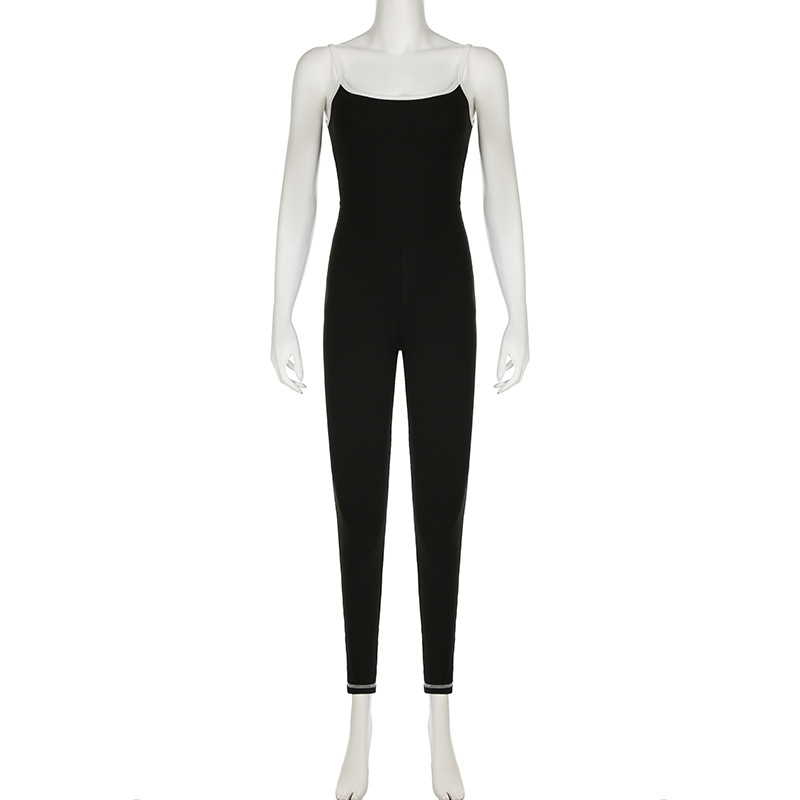 Women Clothing Edge Adjustable Sling Jumpsuit Contrast Color Tight Sexy Yoga Sports One Piece Trousers