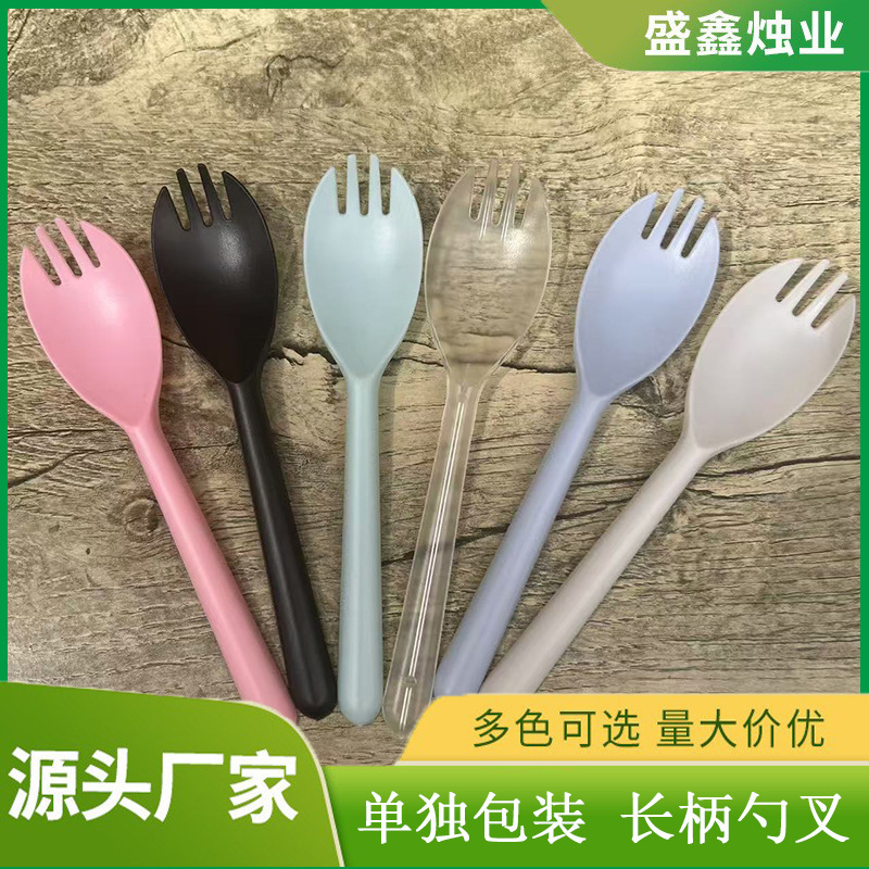 Long-Handled Spoon, Disposable Thickened Plastic Dessert Spoon and Fork, Birthday Cake Spoon, Fruit Salad Fork, Individually Packaged Long-Handled Spoon, Disposable Thickened Plastic Dessert Spoon and Fork, Birthday Cake Spoon, Fruit Salad Fork, Individually Packaged