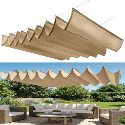 Outdoor retractable wave-shaped canopy, rainproof fabric tent for courtyard and balcony, foldable rain shelter