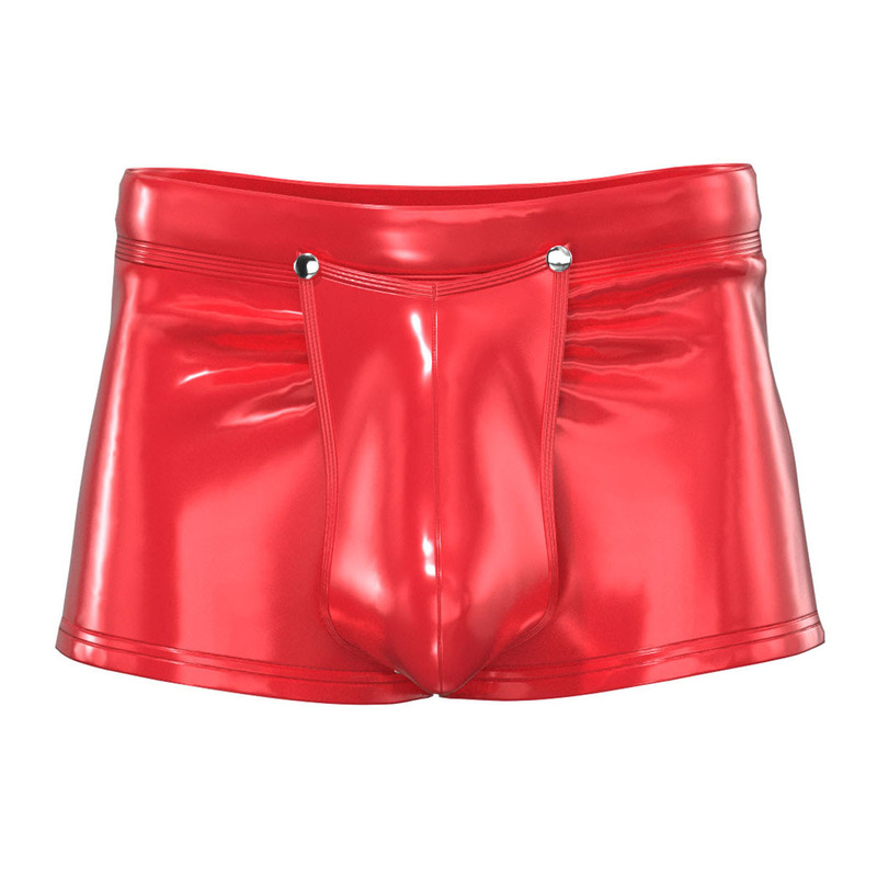 Cross-border Products Men's PVC Bright Leather Boxers Sexy Open Leather Shorts Accurate Size No Odor
