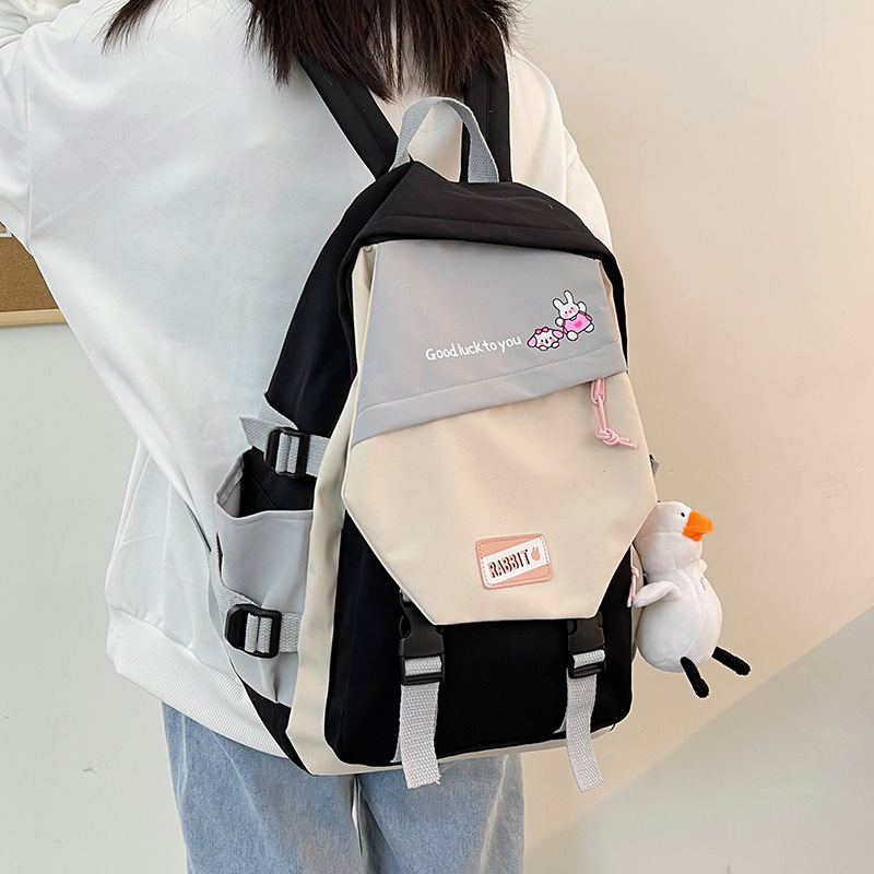 Trendy Korean-Style Versatile Color-Blocking Fashion Backpack for Middle and High School Students, Large Capacity College Class Bag