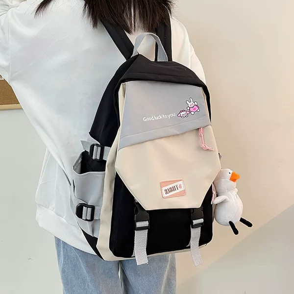 Trendy Korean-Style Versatile Color-Blocking Fashion Backpack for Middle and High School Students, Large Capacity College Class Bag