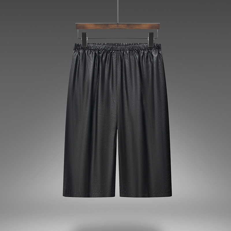 Quần short nam dáng ống đứng vải lụa tơ tằm cạp chun — quần crop đen