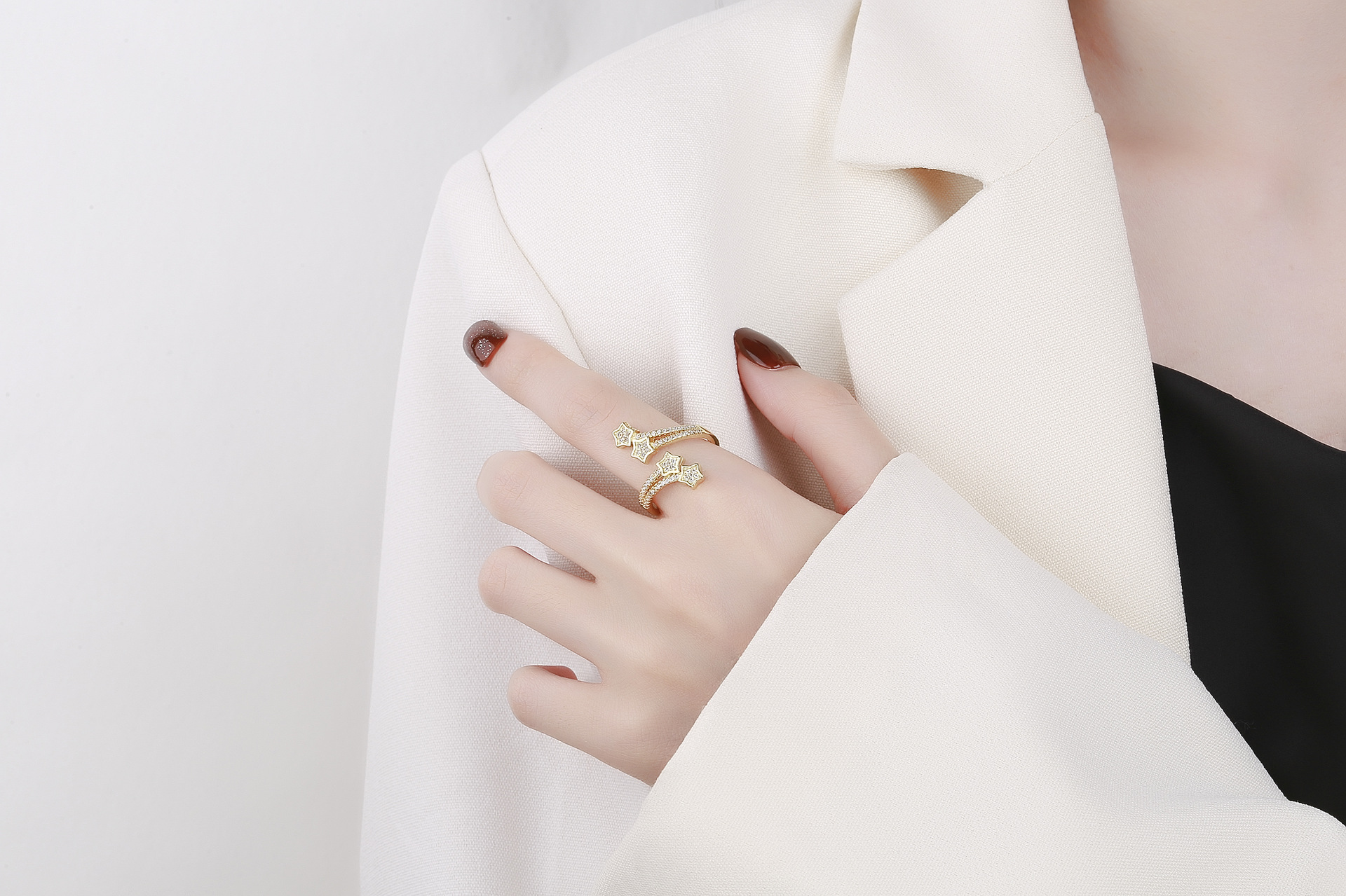 Fashion Star Copper Inlay Zircon Rings