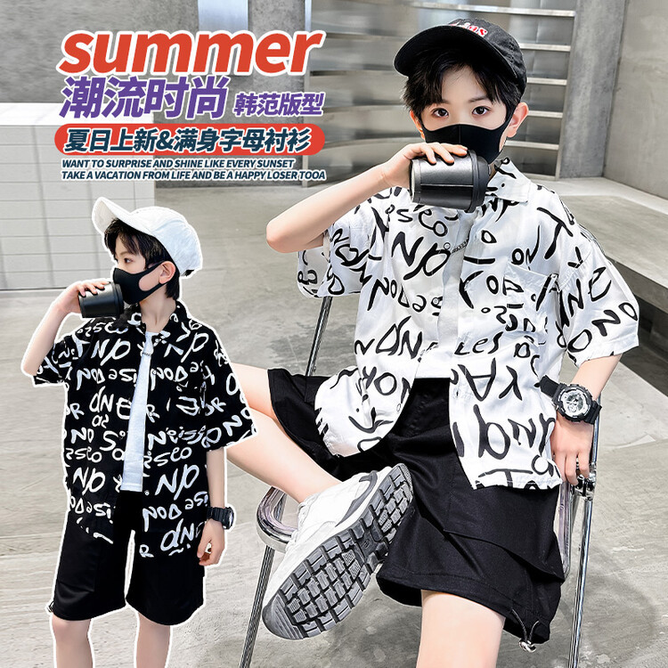 Camisa de los muchachos verano manga corta delgada 2023 nuevo estilo occidental de los niños fritos calle media manga ropa de verano niños traje venta al por mayor