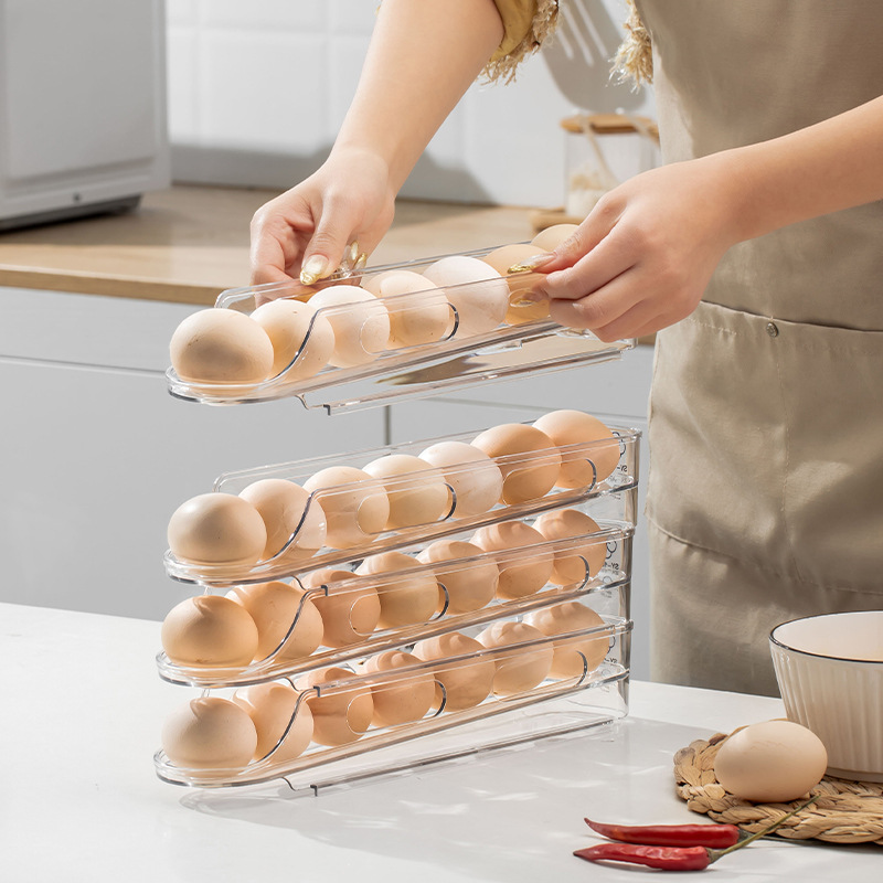 Kitchen Egg Storage Box Food Grade Refrigerator Side Door Egg Box Transparent Automatic Rolling Egg Rack Fresh Storage Box