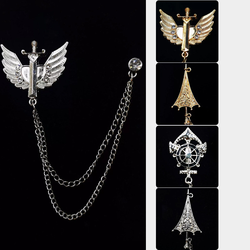 Creative wings feather umbrella brooch ins niche fashion high-end chain pin clothing accessories manufacturers wholesale Creative wings feather umbrella brooch ins niche fashion high-end chain pin clothing accessories manufacturers wholesale