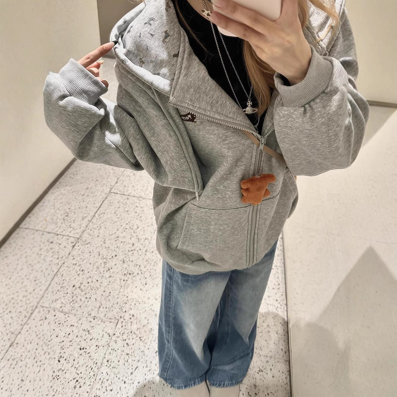 2025 New Floral Hooded Cardigan Sweatshirt for Women, Casual, Loose, Slim, College Style, Versatile Top Trend 2025 New Floral Hooded Cardigan Sweatshirt for Women, Casual, Loose, Slim, College Style, Versatile Top Trend