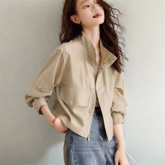 纯色薄款工装外套2025春夏宽松短款休闲上衣百搭透气防晒衫上衣