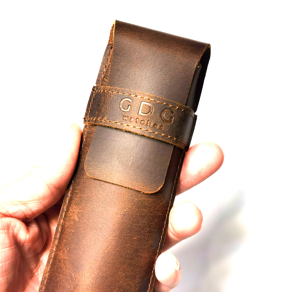 厂家真皮复古车缝笔袋疯马油蜡皮革雪茄简易翻口袋