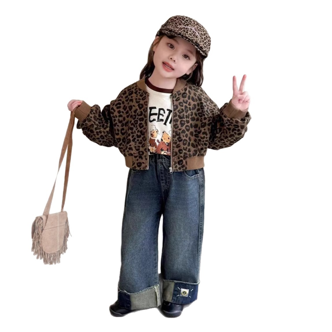 Chaqueta de niña coreana nueva chaqueta de leopardo para niños pequeños y medianos, bebé de moda de otoño 2025 chaqueta de moda de moda image 5