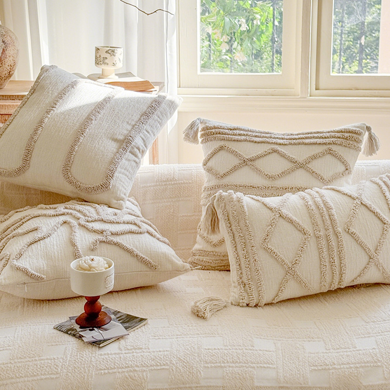 Bohemia retro almohada blanca marroquí sala de estar sofá almohada funda de cama de lujo ligero francés almohada