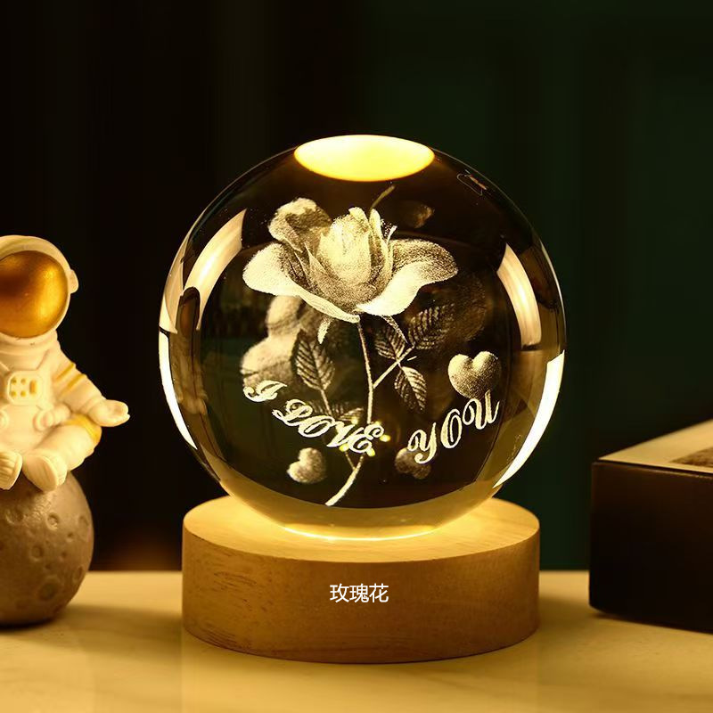 Lámpara nocturna bola de cristal luminosa 3D escultura interior decoración de mesa novia novia novia novia Qixia regalo de cumpleaños Día de San Valentín