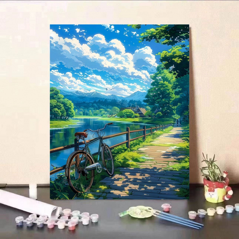 宮崎駿の夏のデジタル油絵、手描きの色付け、減圧、高価値のリビングルームの装飾絵画、ギフト|undefined