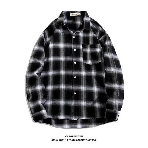 Men's Long-Sleeve Shirt, Korean-Style Plaid Shirt, Trendy Street-Vendor Jacket for Young Men