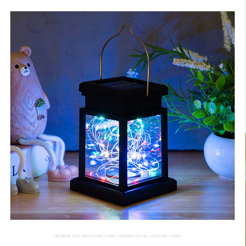 Solar-powered small palace lantern LED copper wire star hanging lamp waterproof courtyard villa garden landscape candle decoration lamp