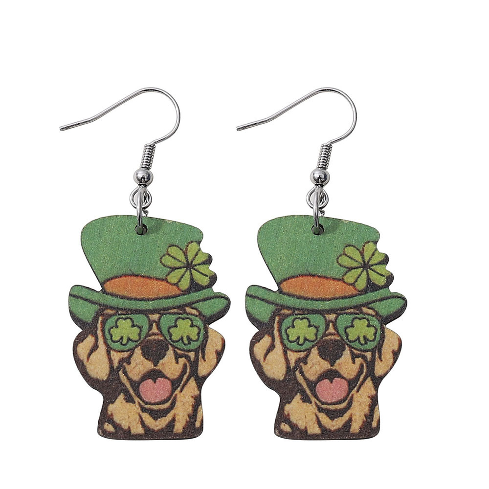 1 Pair Fashion Dog Wood St. Patrick Womenu0027S Drop Earrings