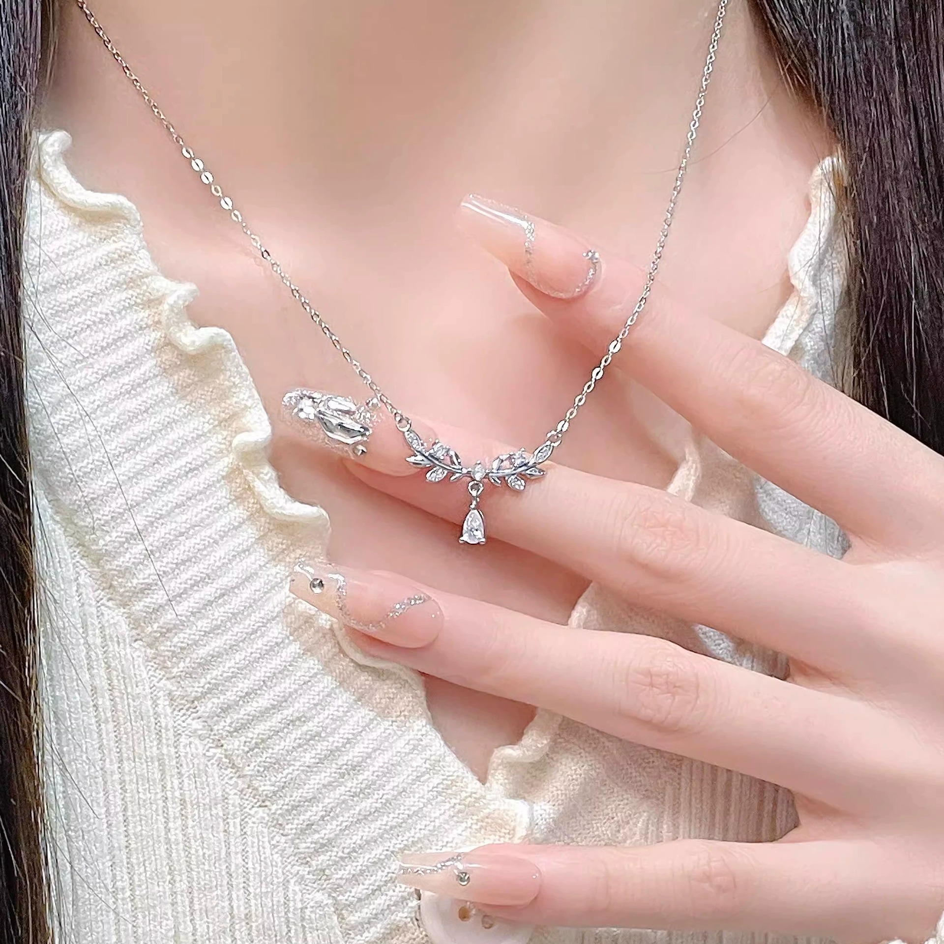 Trendy Wheat Spike Water Drop Necklace for Women, Minimalist Luxury Clavicle Chain Choker