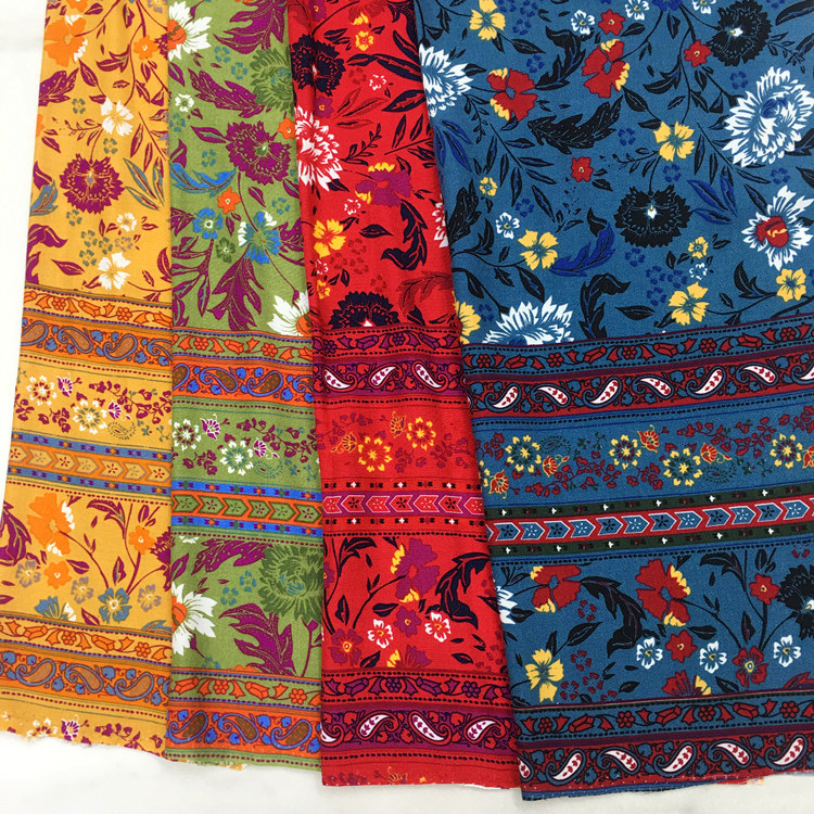 Nueva moda 120gsm 45s rayon hawaiano impresión tela rayon plana 100% pegajosa