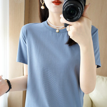夏季纯色t恤女莱卡棉短袖新款宽松薄款半袖T恤圆领灰色基础上衣
