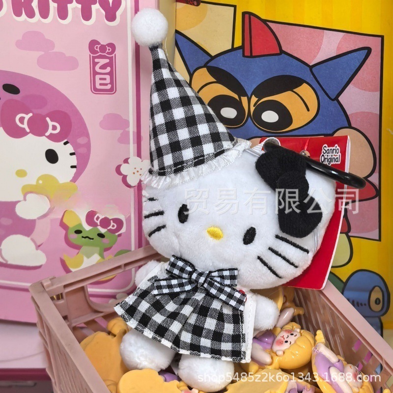 黑色草帽kitty帽宝宝挂件爱心扣公仔玩偶可爱赫本风挂饰钥匙扣|undefined