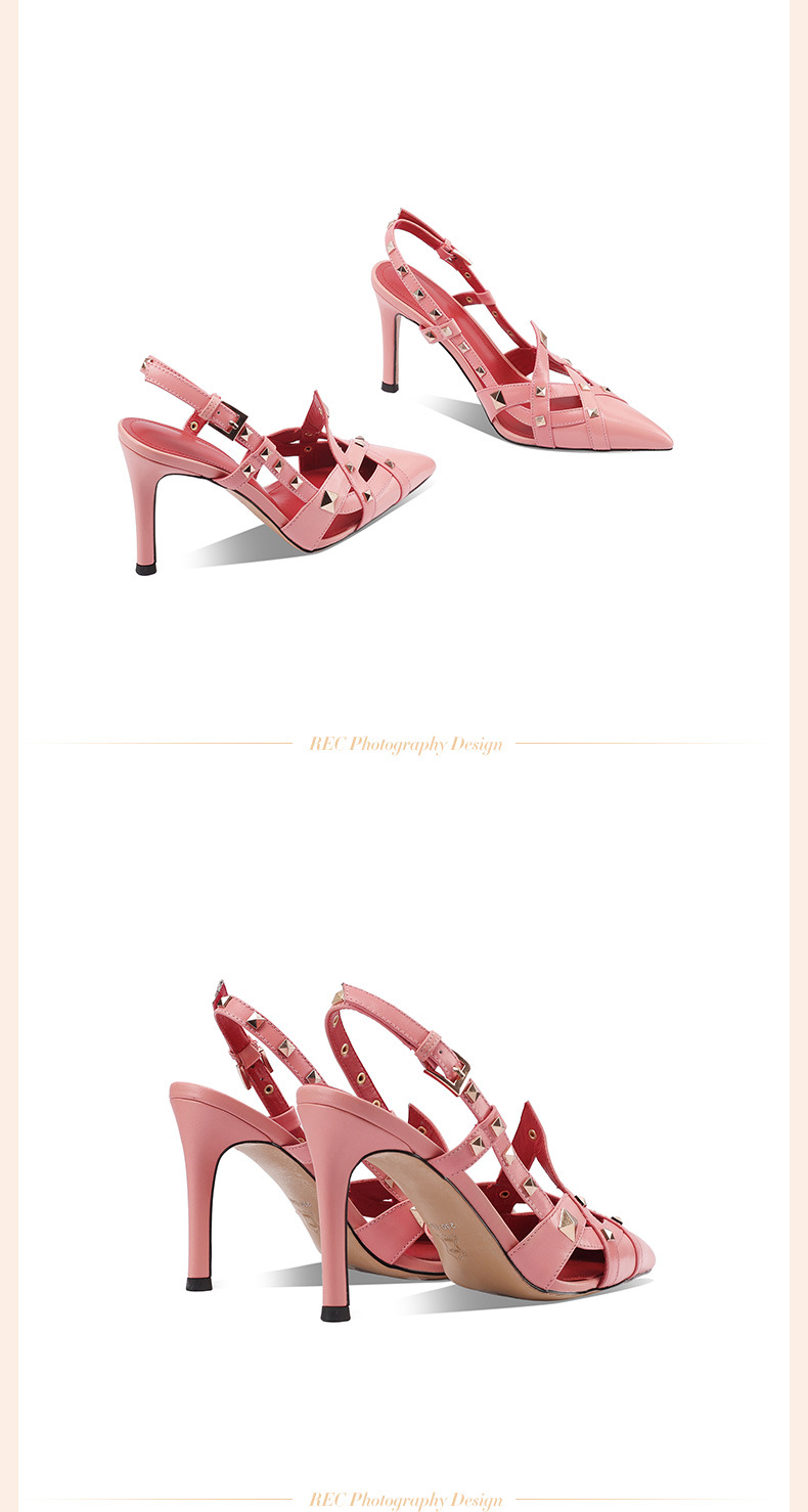 Sandal cao gót nữ mũi nhọn gót mảnh 7 cm quai chéo đinh tán — Màu đen (7 cm) chi tiết 5