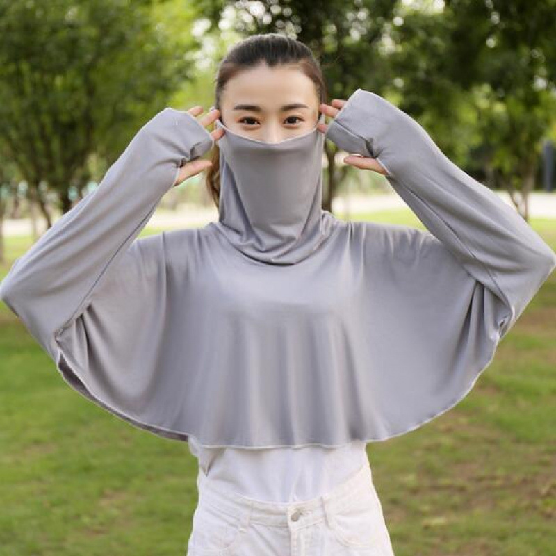 夏のサイクリング用モーダル薄手日焼け止め服、ゆったりとした長袖日焼け止め、顔と首を覆う女性用日焼け止め服|undefined