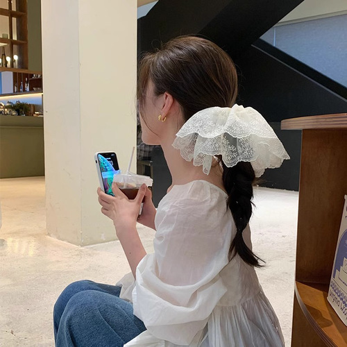 French High-End Style Oversized Lace Net Headband for Women 2025 Braided Hair Large Bow Headband Headwear Hair Tie