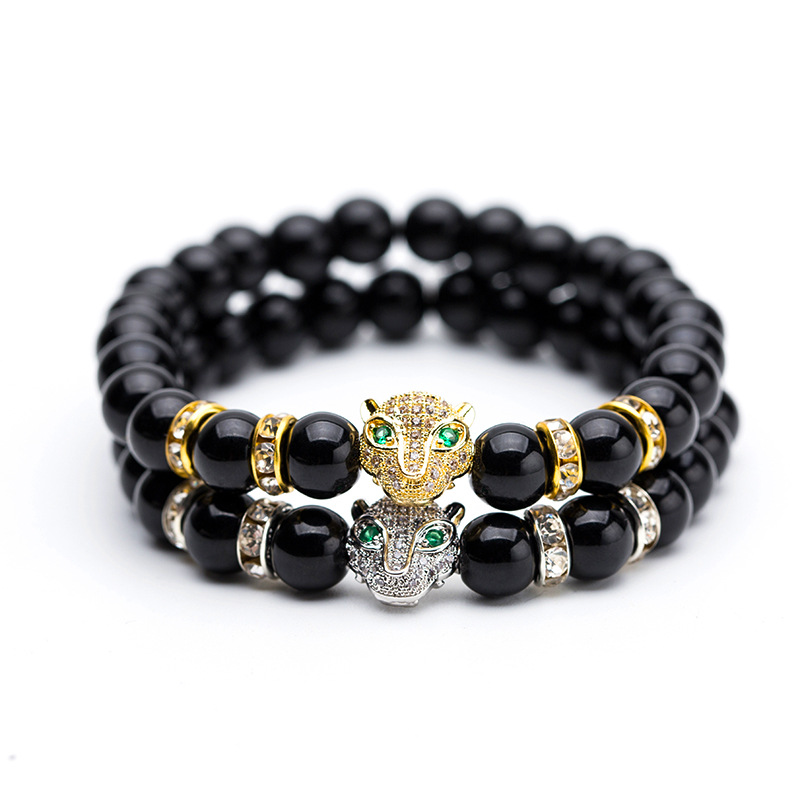 Frosted Volcanic Rock Bracelet Beads Leopard Lion Head Bracelet