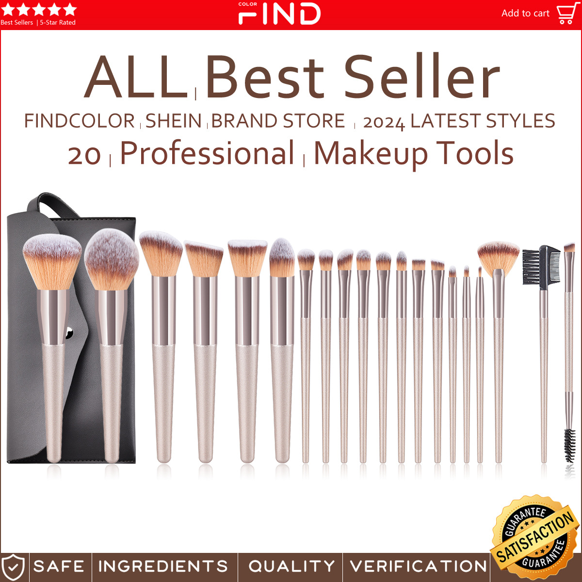 4 pedazos, 10 pedazos, 14 pedazos de cepillos del maquillaje del oro del champán, bolsos grises del maquillaje del traje del champán, precio de fábrica