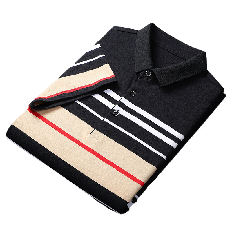 Binjie summer new high quality men's striped short-sleeved T-shirt cotton thin business lapel men's polo shirt_voghion.com