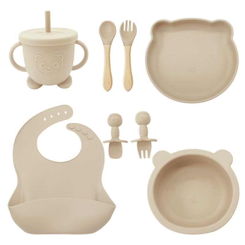 Oso vajilla traje de silicona bebé vajilla de dibujos animados oso plato tazón niños alimentación vajilla traje de comida complementaria