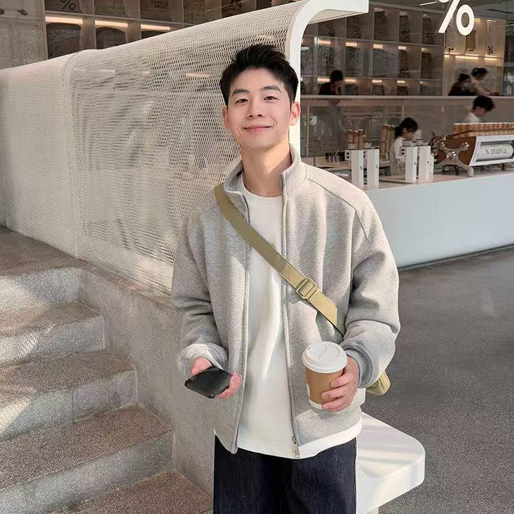2025春秋黑色短款立领卫衣开衫男春秋季上衣外套休闲宽松潮流|undefined