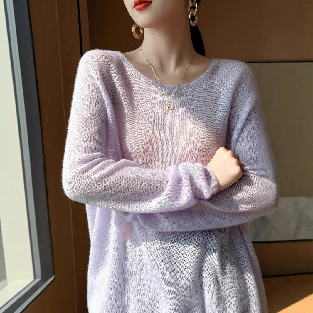 一线成衣桑蚕丝羊绒打底衫上衣女款慵懒风罩衫真丝羊绒衫针织衫圆
