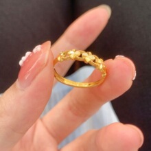 沙金饰品幸运四叶草戒指女仿真黄金轻奢高级感碎冰冰开口指环配饰