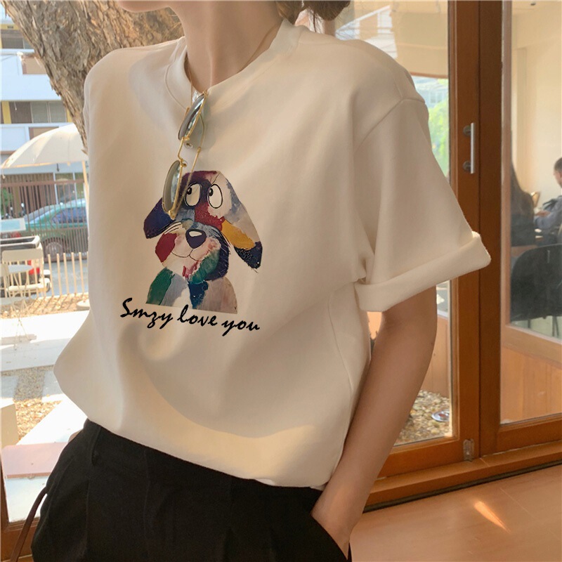 Brushed Cotton Right Shoulder Short-Sleeved T-Shirt for Women Thickeneded Fashionable Versatile White Bottoming Shirt Top Spring, Summer, Autumn and Winter