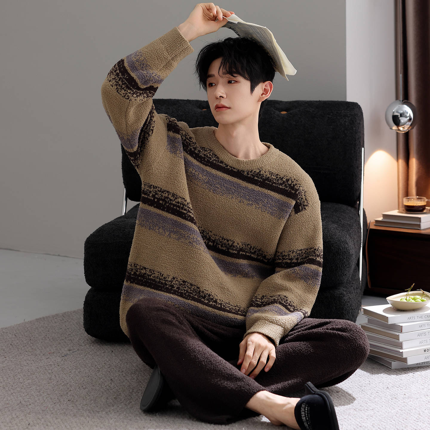 Men's Winter Half-Velvet Warm Casual Autumn and Winter Soft Home Wear Set 2026 New Model