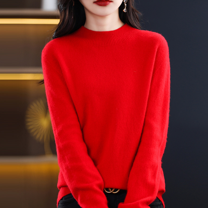 Led斯市のカシミヤのシャツの女性の100純粋なカシミヤの冬の半高襟のウールのメリヤスは底を打って厚い修身のセーターを固めます。