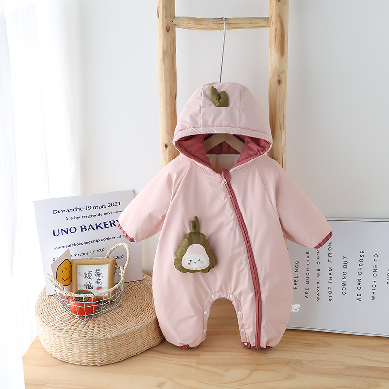 Baby's Autumn/Winter Clothes with Fleece Lining, Cute Newborn Caped Outing Jacket, Baby Winter Cotton Jacket, Overalls