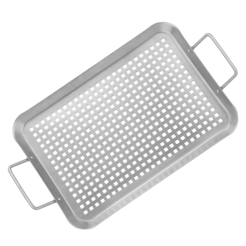Source factory line handle, large medium, small, small -sized baking dish stainless steel rectangular punch baking pan barbecue barbecue meat plate BBQ